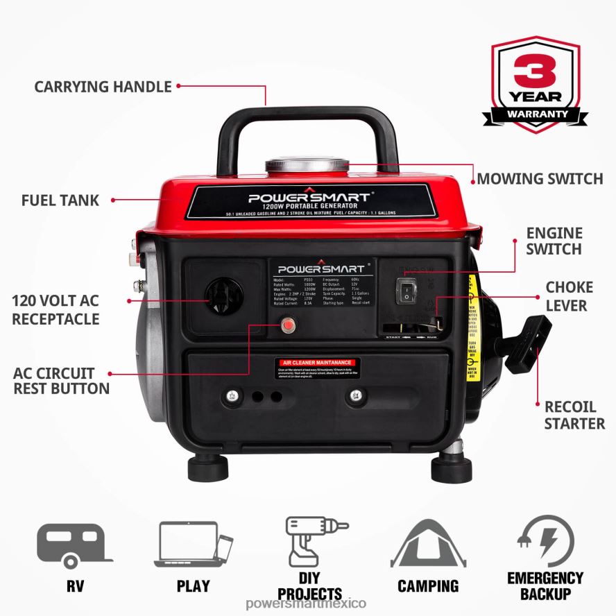generadores PowerSmart Generador portátil de 2 tiempos de 1200w para ...